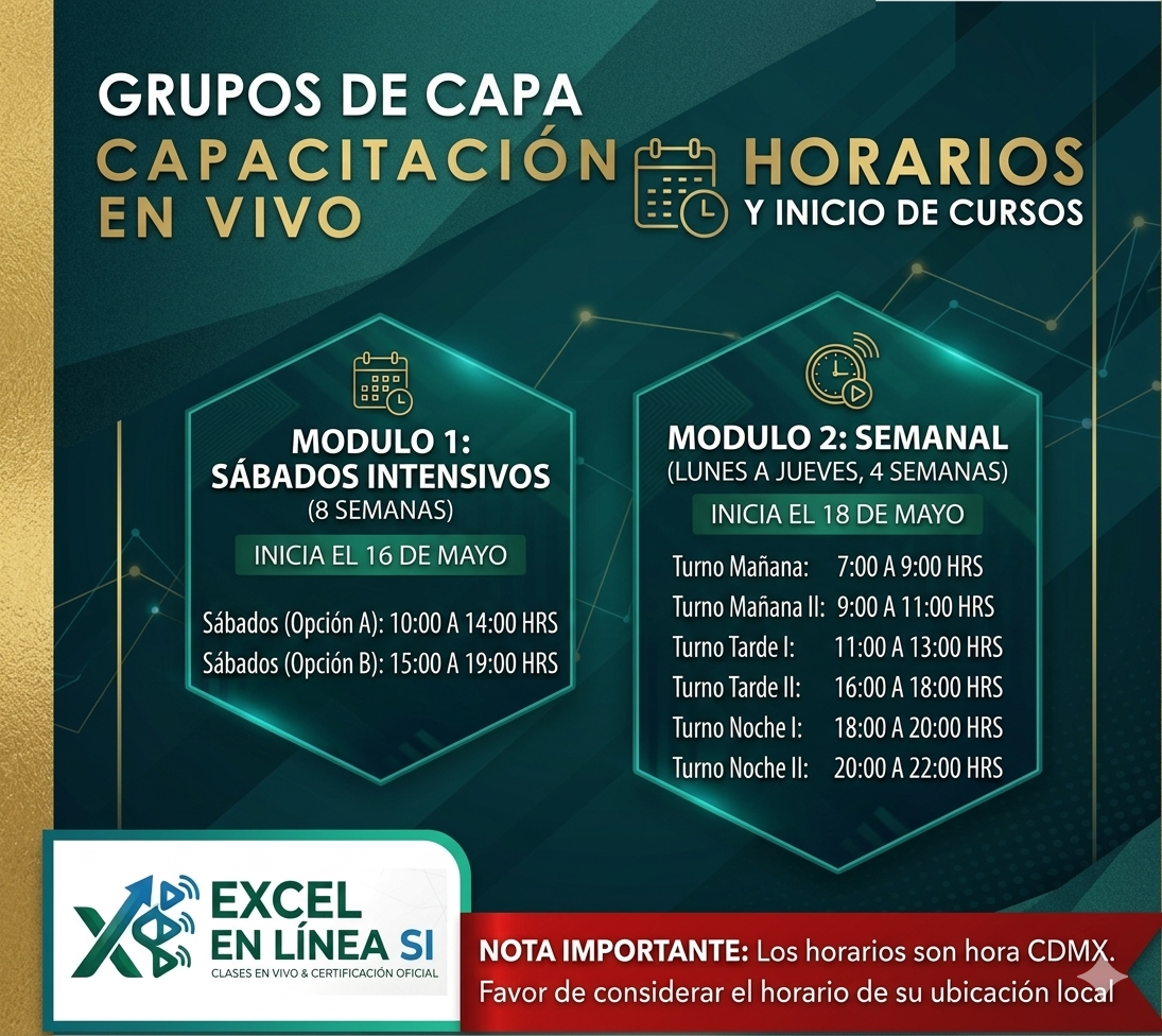 Horarios de capacitación ExcelSi